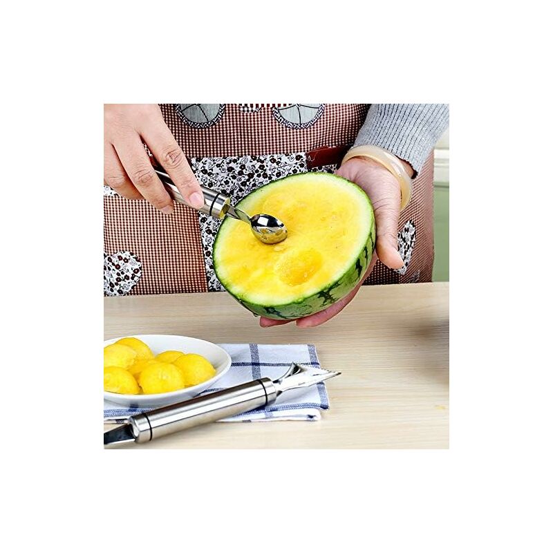 Melon Baller Scoop,Stainless Steel Fruit Decoration Carving Knife,Melon  Watermelon Cantaloupe Ice Cream Sorbet Dessert Dual Function Ball Spoon for  Kitchen Tools (Silver) 