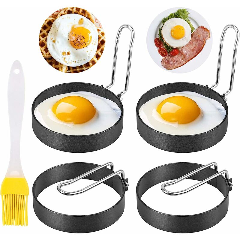 4 Pack Stainless Steel Eggs Maker Non Stick Round Egg Cooker for Cooking  Cooking Rings Shaper for Frying Pancake Sandwiches Metal Handle Household