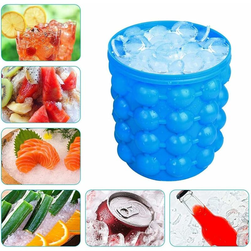 Silicone Ice Bucket , Space Saving New 3D Ice Cubes Maker Bucket(2 in 1) ,  Ice Cube Mold Ice Trays, Ice Maker Bucket with Lid, BPA Free for Frozen