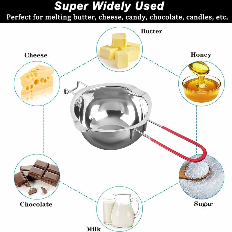 600ML Stainless Steel Double Boiler Pot with Heat Resistant Handle For  Melting Chocolate, Butter,Candle and Soap Making