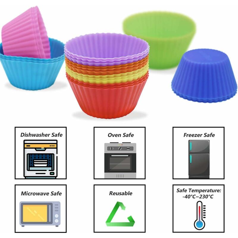 Silicone Baking Cups Cupcake Liners - 24Pcs Reusable Silicone Molds  Including Round, Rectanguar, Square, Flower BPA Free Food Grade Silicone