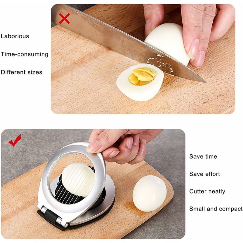 Egg Slicer for Hard Boiled Eggs, Egg Cutter with Stainless Steel Wire Heavy  Duty Aluminium Egg Chopper Slicer Dicer Dishwasher Safe for Garnish Slicer