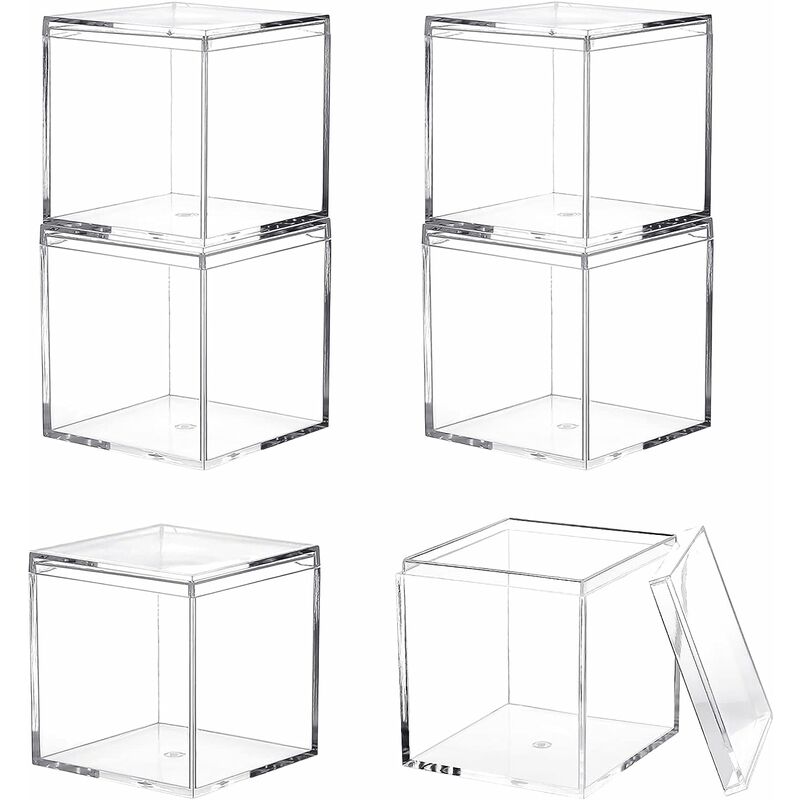 Clear Acrylic Box with LId , 4 Pack Small Acrylic Box with Lid Plastic  Square Cube Small Container ,Storage Boxes Organizer Containers for Candy  Pill and Tiny Jewelry 