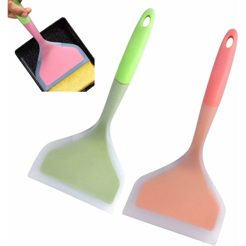 Silicone Pancake Spatula With Wooden Handle, Wide Nonstick Fish Shovel  Turner, Flexible Silicone Flexible Turner Tool For Nonstick Cookware, White