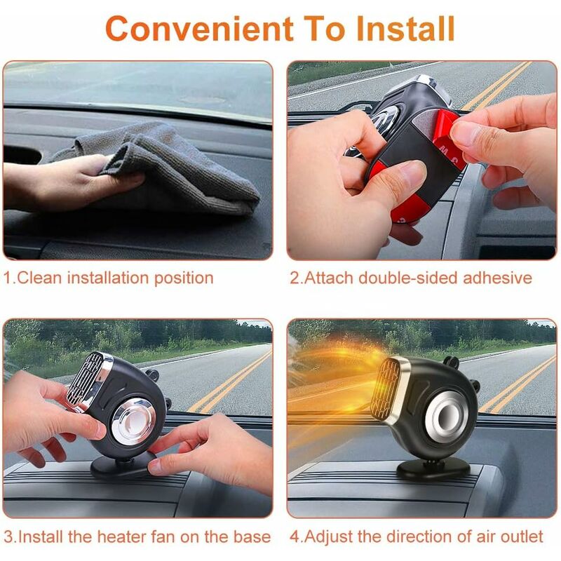 Fast Heating Car Heater with Heating and Cooling Function, Defroster  Defogger Plug Cigarette Lighter 360 Degree Rotary Base