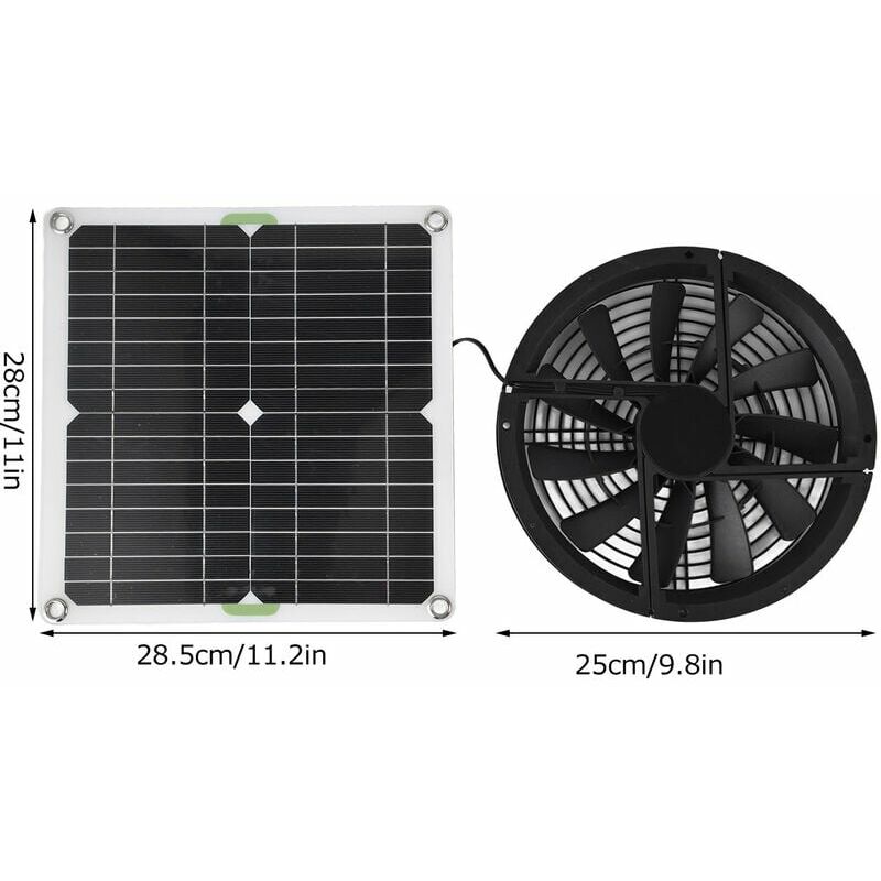Solar Panel Fan Kit 10in 100W Waterproof Solar Panel Round Ventilation Case  Exhaust Fan for Chicken Coop Greenhouse Shed
