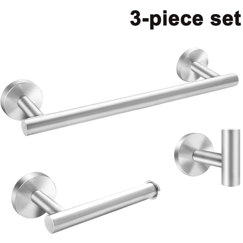 1/5pcs Bathroom Towel Bar Set, 304 Stainless Steel Towel Rack Set,  Including Towel Bar + Toilet Paper Holder + 2 Bathrobe Hooks, Bathroom  Accessories