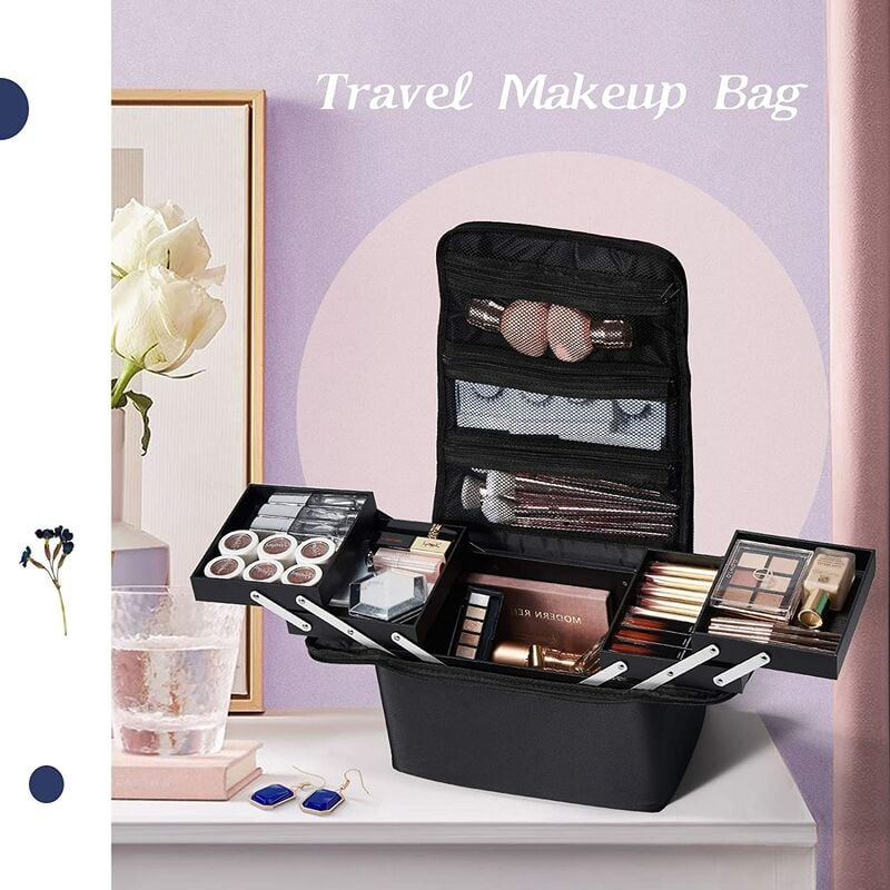 Minimalist Speciality Makeup Case Large Capacity Cosmetic Bag With Two  Removable Dividers, Portable Makeup Bag With Handle,Durable Waterproof Make  Up Organizer With Zipper Adjustable Support Strap,For Travel For Activity  ,Essential for Professional