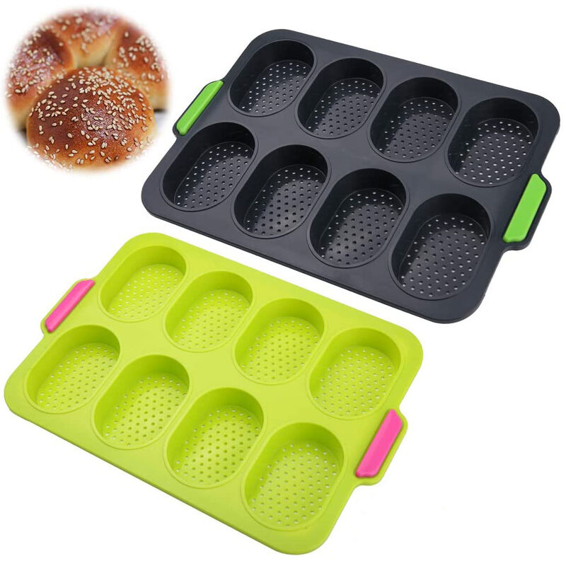 Non-Stick Silicone Baguette Mold Bread Crisping Tray, Loaf Baking Pan, Perfect Bakes French Bread, Breadstick and Rolls with Silicone Brush, Black