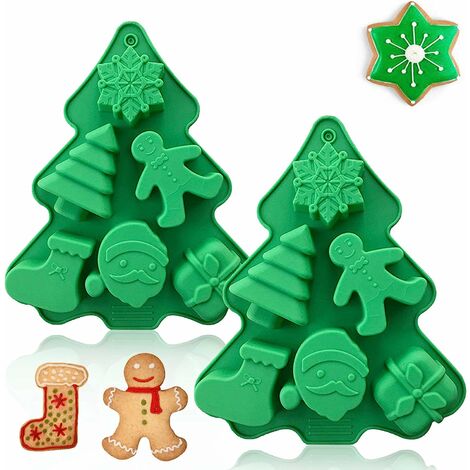 2 Pcs 6 Cavity Christmas Tree Silicone Mold Cake Baking Mold Chocolate  Candy Handmade Soap Ice Cube Biscuit Molds