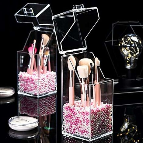 Acrylic Organizers Makeup Brush Holder Organizer,dresser Organizer  Dustproof Cosmetics Brush Storage with White Pearls - Beige pearl