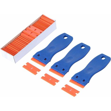 50 Pcs Plastic Razor Blades + 1 Razor Scraper Double Edged Sticker Removal  Tool
