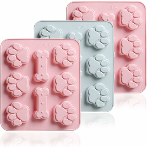 Dog treat baking mold Silicone Molds for Chocolate, Candy, Jelly, Ice Cube  dog treat silicone baking molds Dog Paw and Bone Silicone Molds (Blue,Pink)
