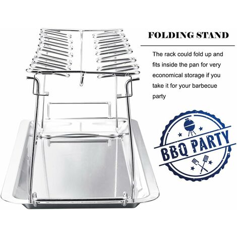 Chicken Leg Wing Rack 14 Slots Stainless Steel Metal Roaster Stand with Drip Tray for BBQ Smoker Grill or Oven, Dishwasher Safe