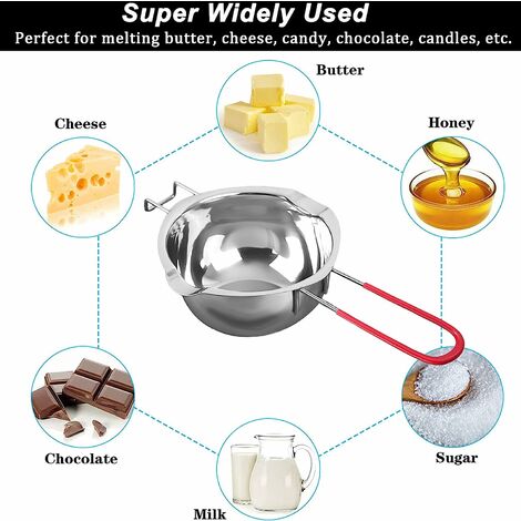 600ML Stainless Steel Double Boiler Pot with Heat Resistant Handle For  Melting Chocolate, Butter,Candle and Soap Making 