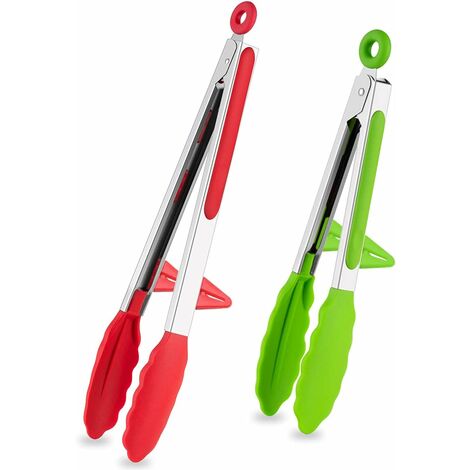 9" Kitchen Tongs,Silicone Tip for Cooking Stainless Steel Nonstick for  BBQ