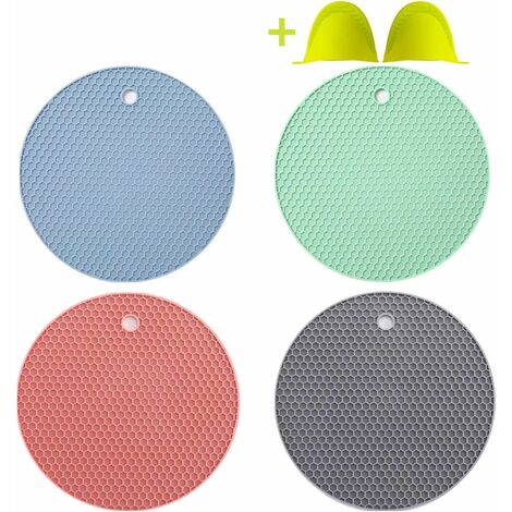 4 Pack Silicone Trivets for Hot Dishes, Dark Green Silicone Hot Pads Trivet  for Hot Pots
