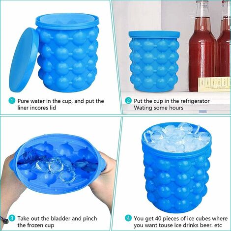 Silicone Ice Bucket , Space Saving New 3D Ice Cubes Maker Bucket(2 in 1) ,  Ice Cube Mold Ice Trays, Ice Maker Bucket with Lid, BPA Free for Frozen