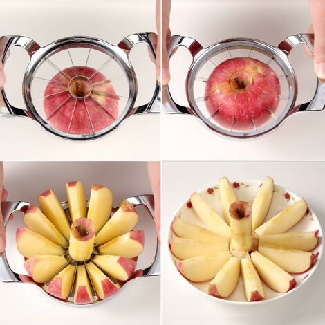 Apple Slicer Corer, Large Size 16-Blade Heavy Duty Apple Cutter with Base,  Upgraded Cut Apples All The Way Through, Stainless Steel Ultra-Sharp Blade,  Fruits & Vegetables Divider, Wedger 