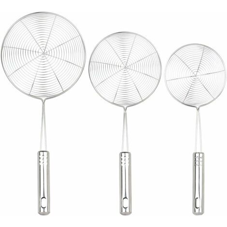 Hiware hiware extra large spider strainer skimmer spoon for frying and  cooking - set of 3 stainless steel wire pasta strainer with l