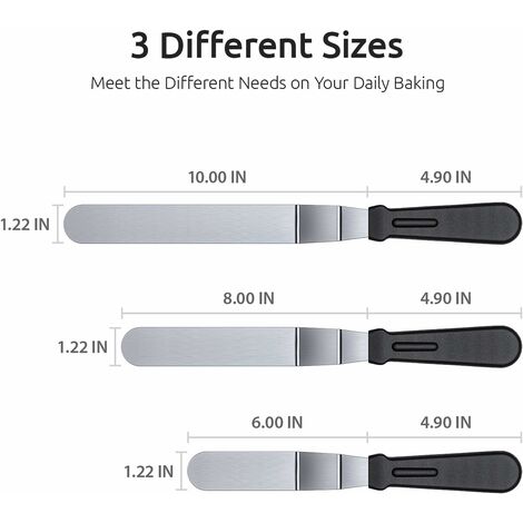 U-Taste Offset Spatulas Set of 3, 420 Stainless Steel Metal Angled Icing  Spatula Spreader Smoother with 6/8/10 inches Length Blade and PP Plastic  Handle for Cake Decorating Frosting Baking (Black) 