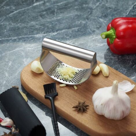 Garlic Press Rocker Stainless Steel Ginger Crusher Squeezer Kitchen Gadget  with Ergonomic handle, Silicone Tube Garlic Peeler and Cleaning Brush Tool