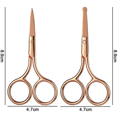 Hair Scissors, Grooming Eyebrows, Nose, Facial Hairs & Beard Trimming (  Round / Point (2 pack)）rose gold