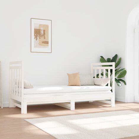 Pull-out Day Bed White 2x(90x190) cm Solid Wood Pine