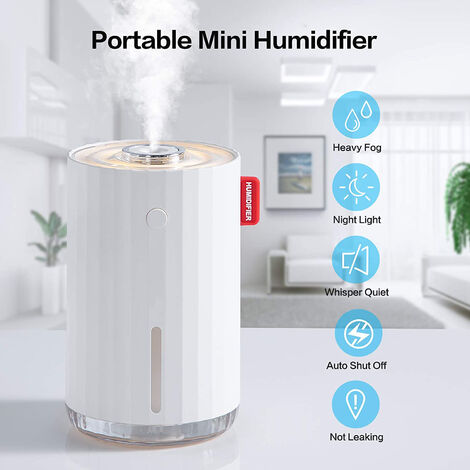 Mini Humidifier, 280ml Small Desk Humidifier, USB Personal humidifiers with  2 Mist Modes, Whisper Quiet, Shut