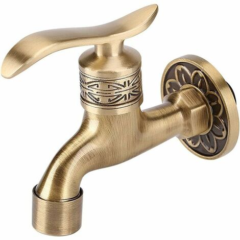 Antique Brass Washing Machine Faucet Wall Mount Lever Handle Laundry ...