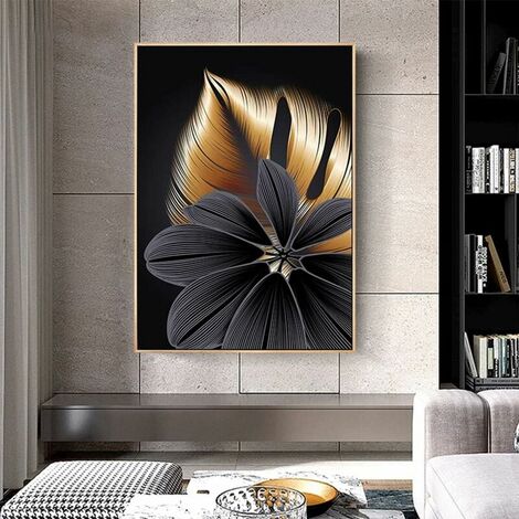 Set of 3 Designer Canvas Posters Abstract Black Gold Foil Canvas