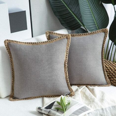 Deconovo Pack of 4 Decorative Throw Pillow Covers Farmhouse Burlap Cushion  Cases for Couch Sofa Bedroom 18 x 18 inch Grayish Green