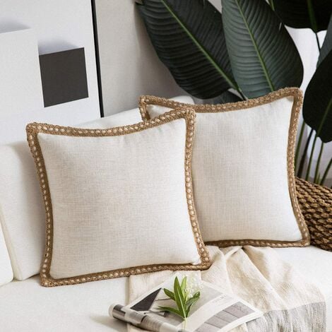 Deconovo Pillow Covers 18x18 Throw Pillow Cover Faux Linen Outdoor Pillowcase for Sofa Bed(18 x 18 inch Cream Set of 4 No Pillow Insert)