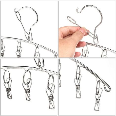 12PCS Laundry Hanging Hooks with Clips Boot Hanger Heavy Duty Clothes Pins,  Portable Metal Drying Clip for Bras, Socks, Towels, Underwear