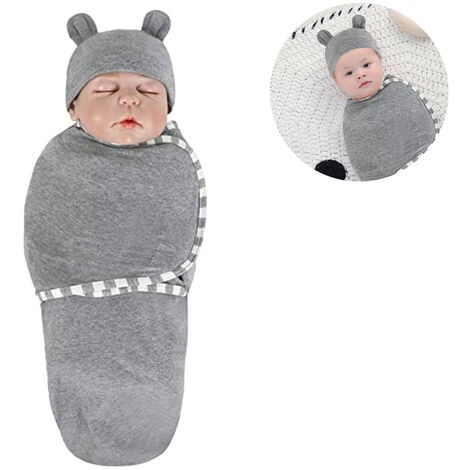 Baby Swaddle with Hat Cozy Organic Cotton Newborn Baby Cloths, Sleeping Bag  for Baby Girl Boy 0-3 Months