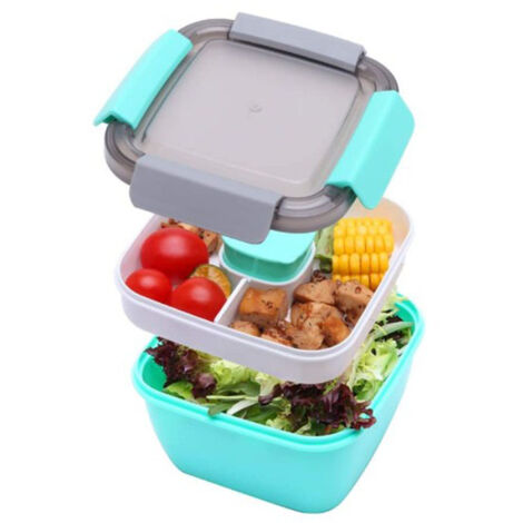 Bento Box Adult Lunch Box,Salad Container for Lunch with Large 52-oz Salad  Bowl,3-Compartment Bento-Style Tray and 3-oz Sauce Container for