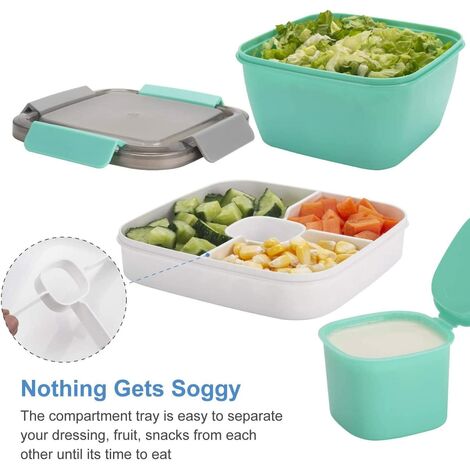 6 Pieces Salad Container for Lunch 50 Oz Salad Lunch Container with 3  Compartmen