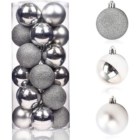 white and grey christmas baubles