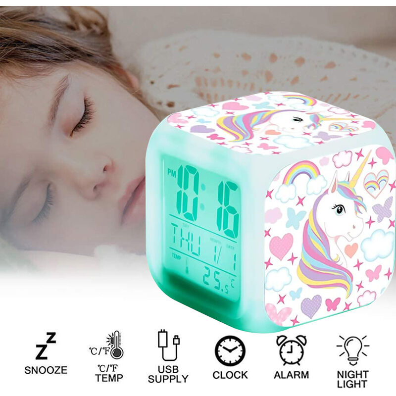 BONFUN Kids LED Colorful Glowing Cube LCD Clock， for Kids Adult Bedroom  Wake Up Night Alarm Clock-Cadeau d'anniversaire pour Un Ami Qui Aime Stitch  Le Roi Lion. (Color : Color-4) : 
