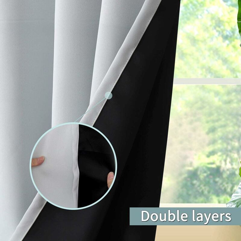 Thermal Insulated 100% Blackout Curtains for Bedroom with Black