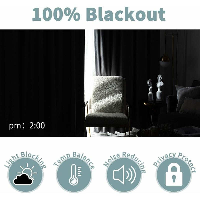 Thermal Insulated 100% Blackout Curtains for Bedroom with Black