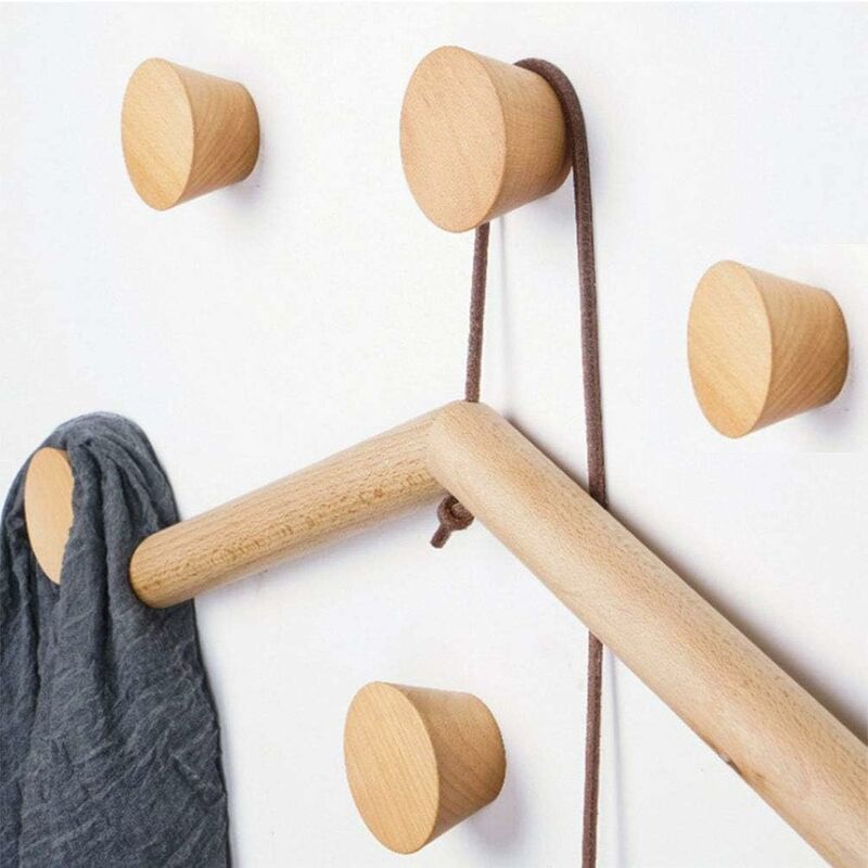 NORCKS 5PCS Wall Hook Rack, Wooden Coat Hook, Wall Mounted