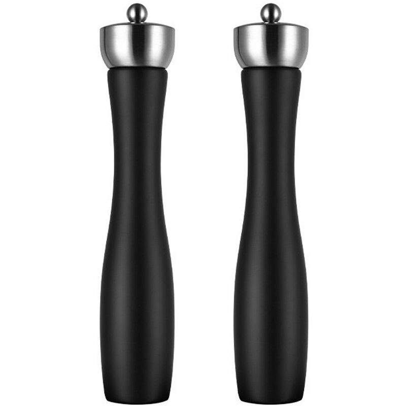 Salt and Pepper Grinders Refillable ?Set, Beech Wood Pepper Mill with  Ceramic Mechanism, Solid and Durable Salt Grinders Suited for Sea Salt,  Black Peppercorn (8'', Black Set of 2) 