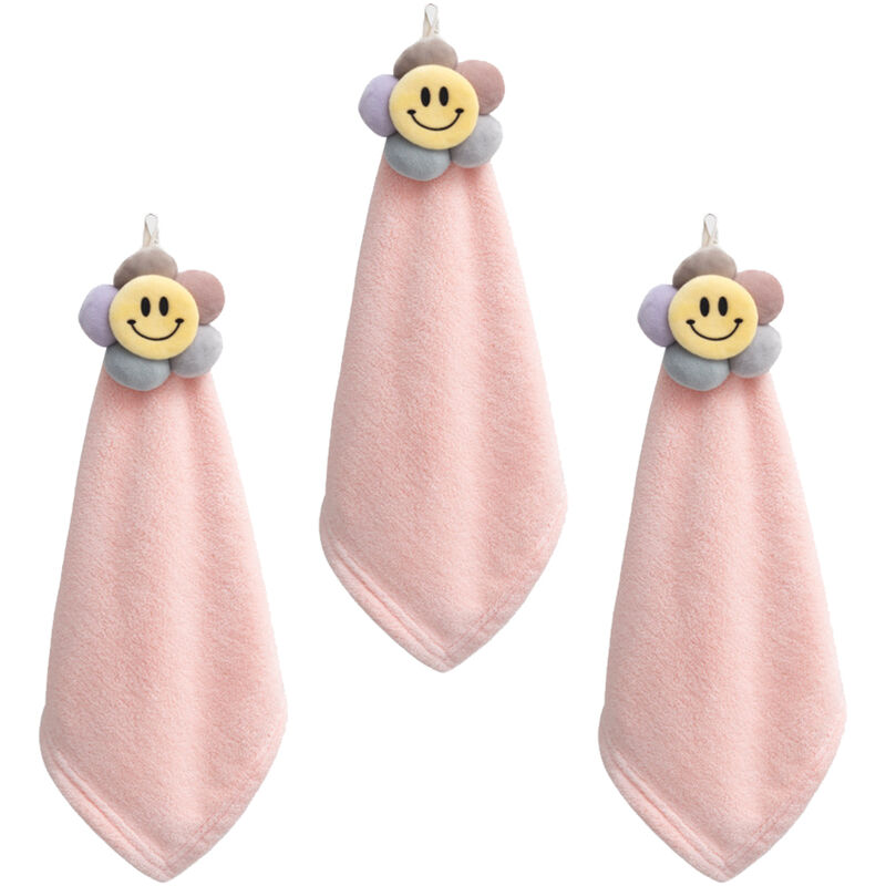 Pink Cute Hand Towel with Hanging Loop- Ultra Thick Children Bathroom Hand  Towel Cartoon Microfiber Absorbent Hand Towels for Kitchen