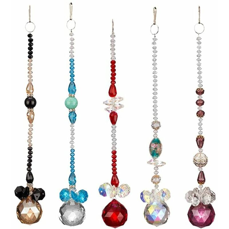 5 Pcs Crystals Glass Suncatchers, Colorful Balls Prisms Pendants Chandelier  Sun Catcher, Rainbow Maker Hanging Ornament