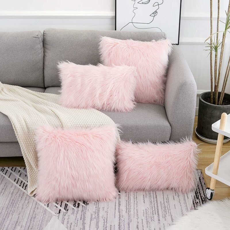 Fur Throw Pillows Fluffy Pillow Covers, Set of 2 Faux Plush Cushion Merino  Pillows Case Couch Bed Living Room Car Chair 18x18