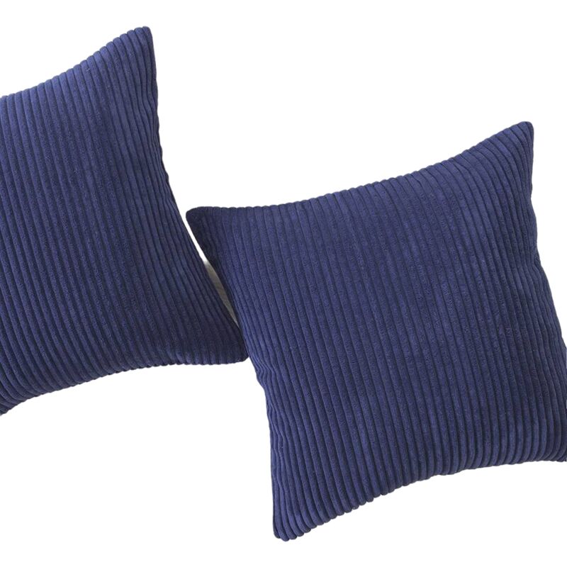Soft Corduroy Striped Velvet Rectangle Decorative Throw Pillow Cusion for Couch, 12 inch x 20 inch, Navy Blue, 2 Pack