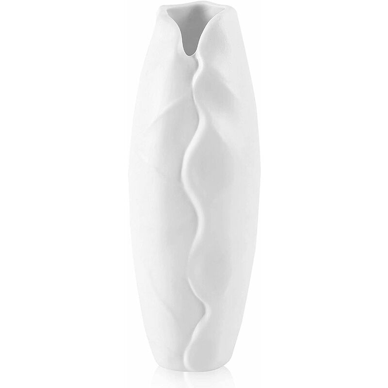 8.2Inch White Modern Decorative Ceramic Vase , Unique Bottle Mouth