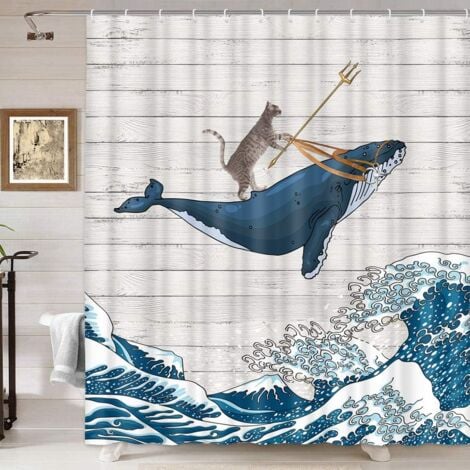Ocean Shower Curtain,cartoon Under Sea Animal Whales Fishes And