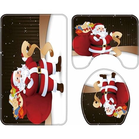 4 PCS Christmas Bathroom Decorations Set Toilet Seat Cover Rug Shower  Curtain Sets Xmas Santa Claus